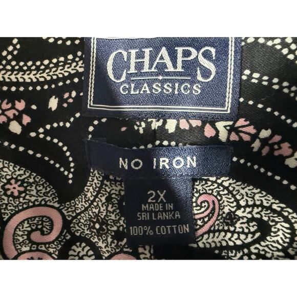 CHAPS No Iron Women's 2X Button Up Top Black Pink Paisley Long Sleeve Cotton - Picture 3 of 10